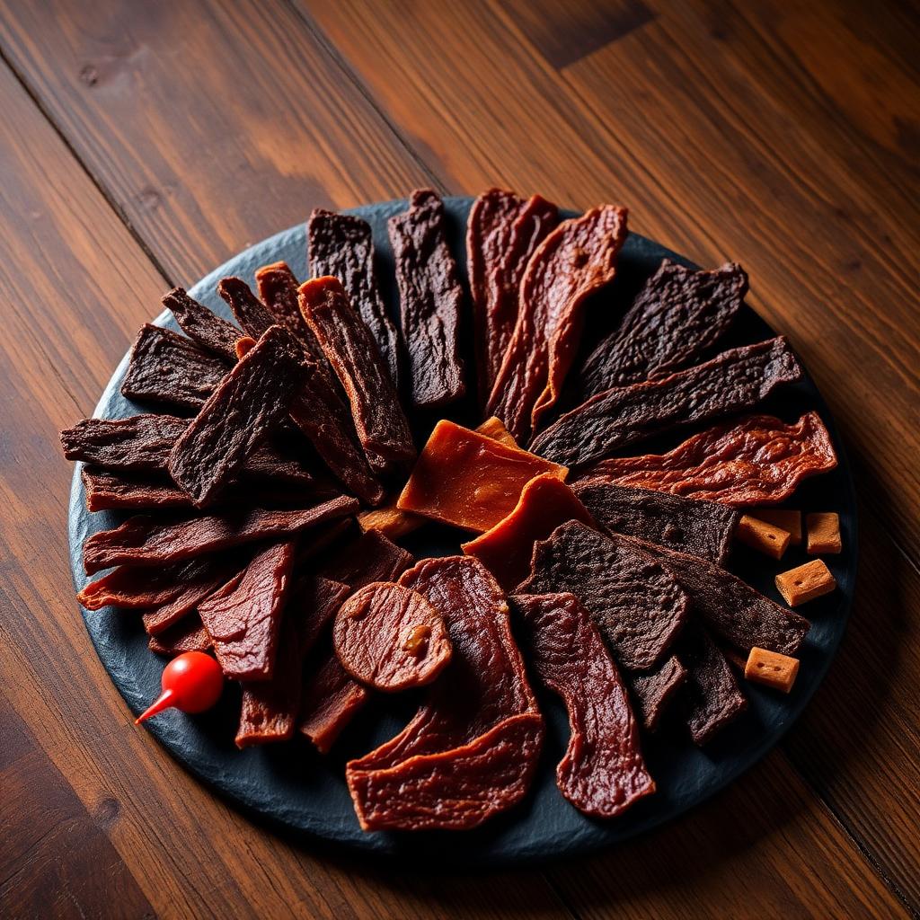 Caja armada con fundas de carne seca ahumada